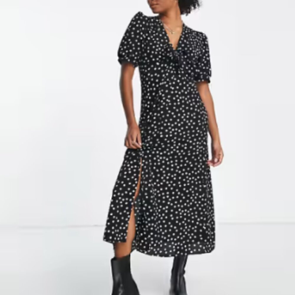 Asos Tie Front Botton Through Petite Midi Dress